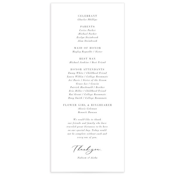 Chic Calligraphy Wedding Programs back in Medieval Grey
