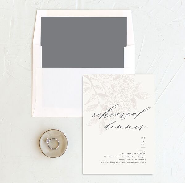 Understated Blossoms Rehearsal Dinner Invitations envelope-and-liner in Champagne
