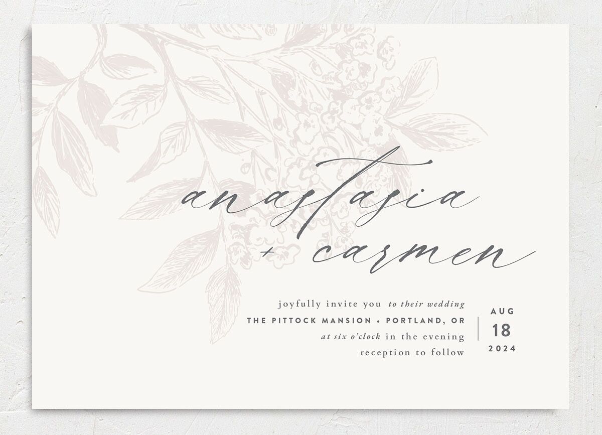 Understated Blossoms Wedding Invitations front in Champagne