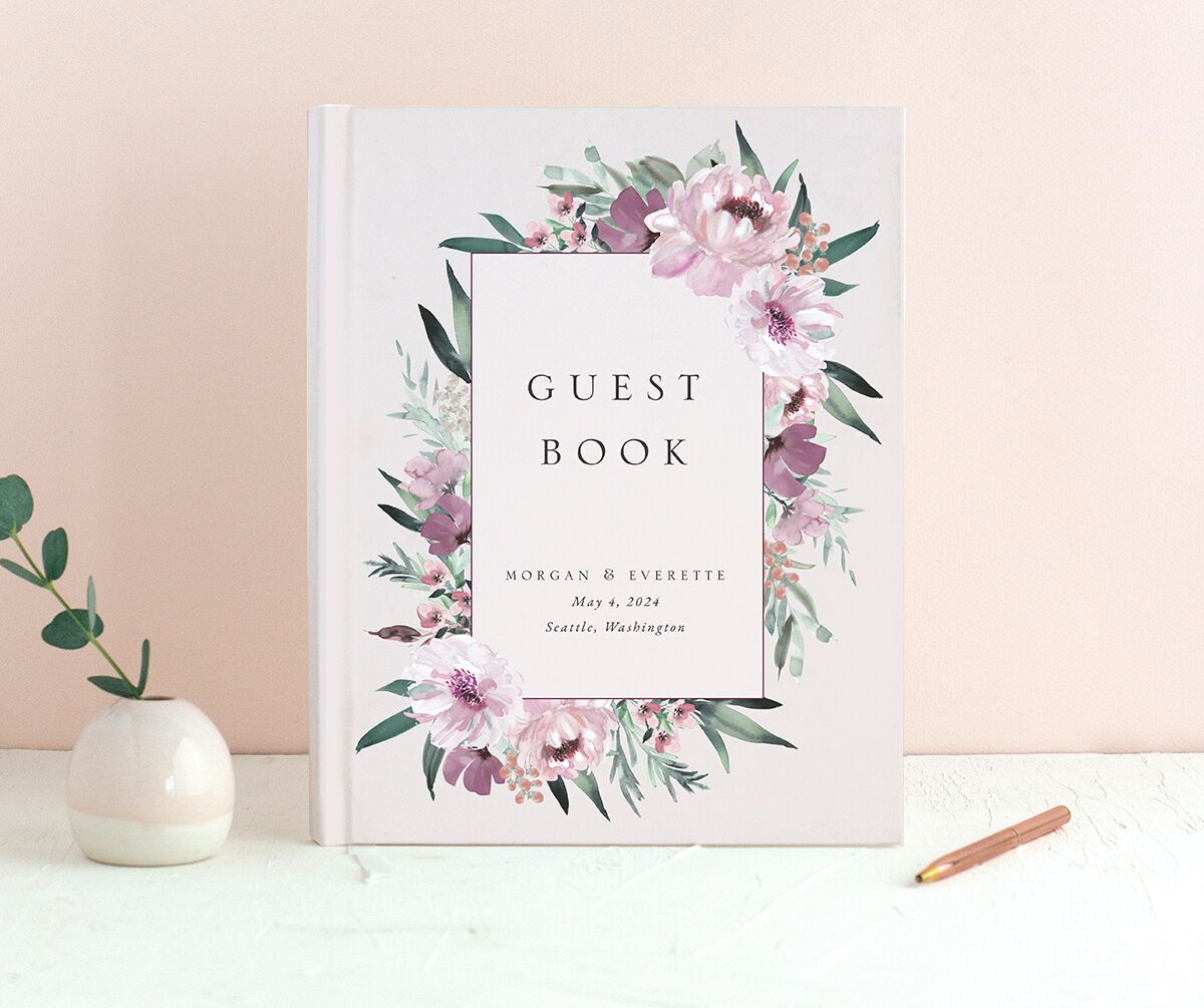Decadent Blossom Wedding Guest Book front in Lilac
