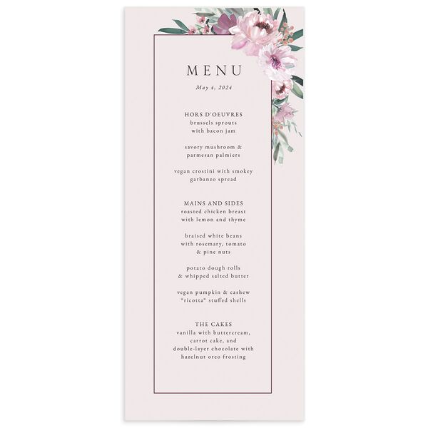 Decadent Blossom Menus front in Lilac