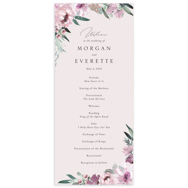 Decadent Blossom Wedding Programs front in Lilac