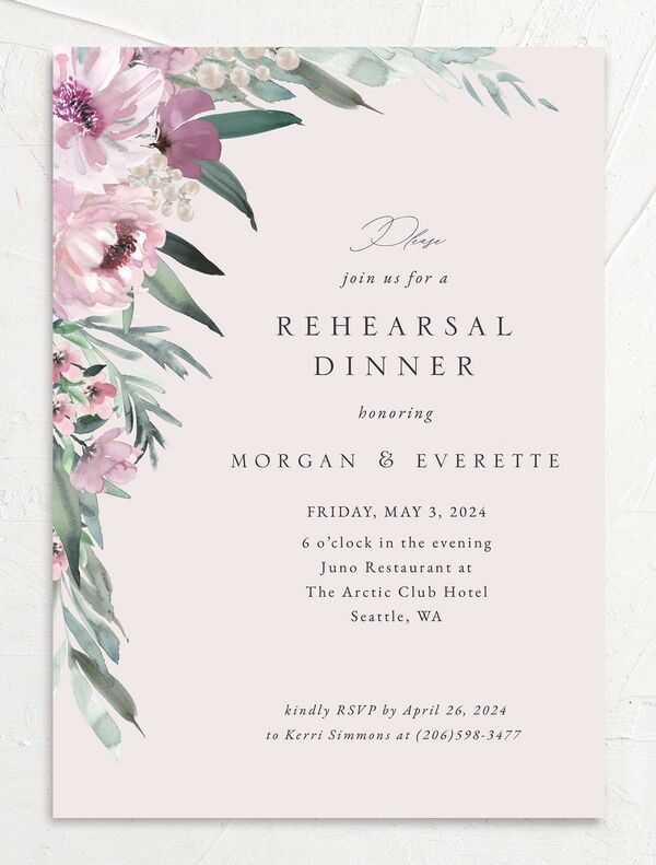 Decadent Blossom Rehearsal Dinner Invitations front in Lilac