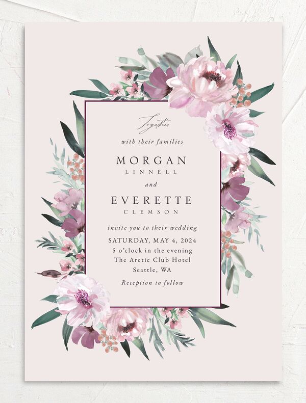 Decadent Blossom Wedding Invitations front in Lilac