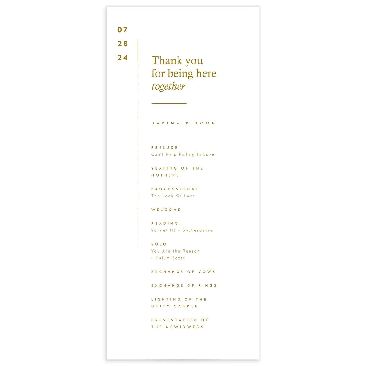 Simple Style Wedding Programs front in Jewel Green
