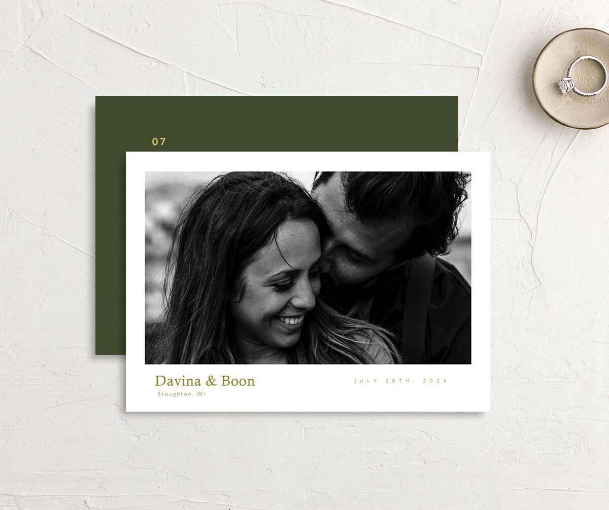 Simple Style Save the Date Cards front-and-back in Jewel Green