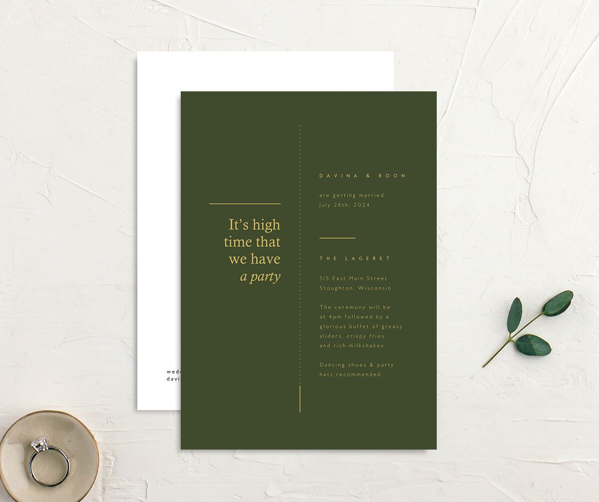 Simple Style Wedding Invitations front-and-back in Jewel Green
