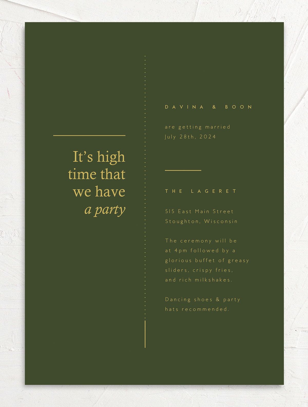 Simple Style Wedding Invitations front in Jewel Green