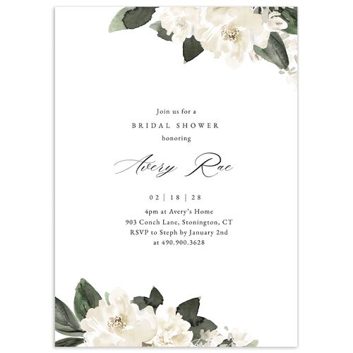 Floral Accent Bridal Shower Invitations - Off-White