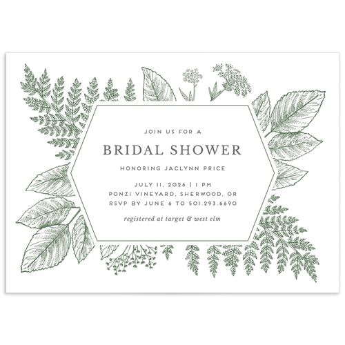 Botanical Frame Bridal Shower Invitations - Hunter Green