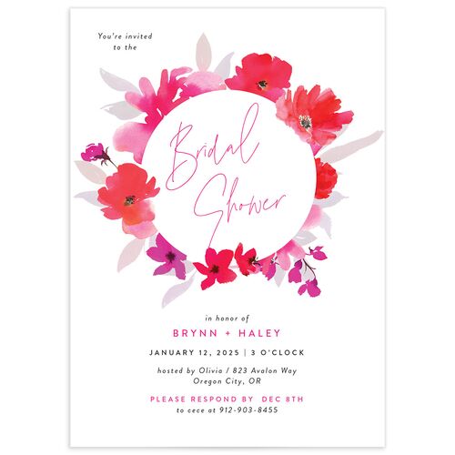 Bright Blooms Bridal Shower Invitations - Hot Pink