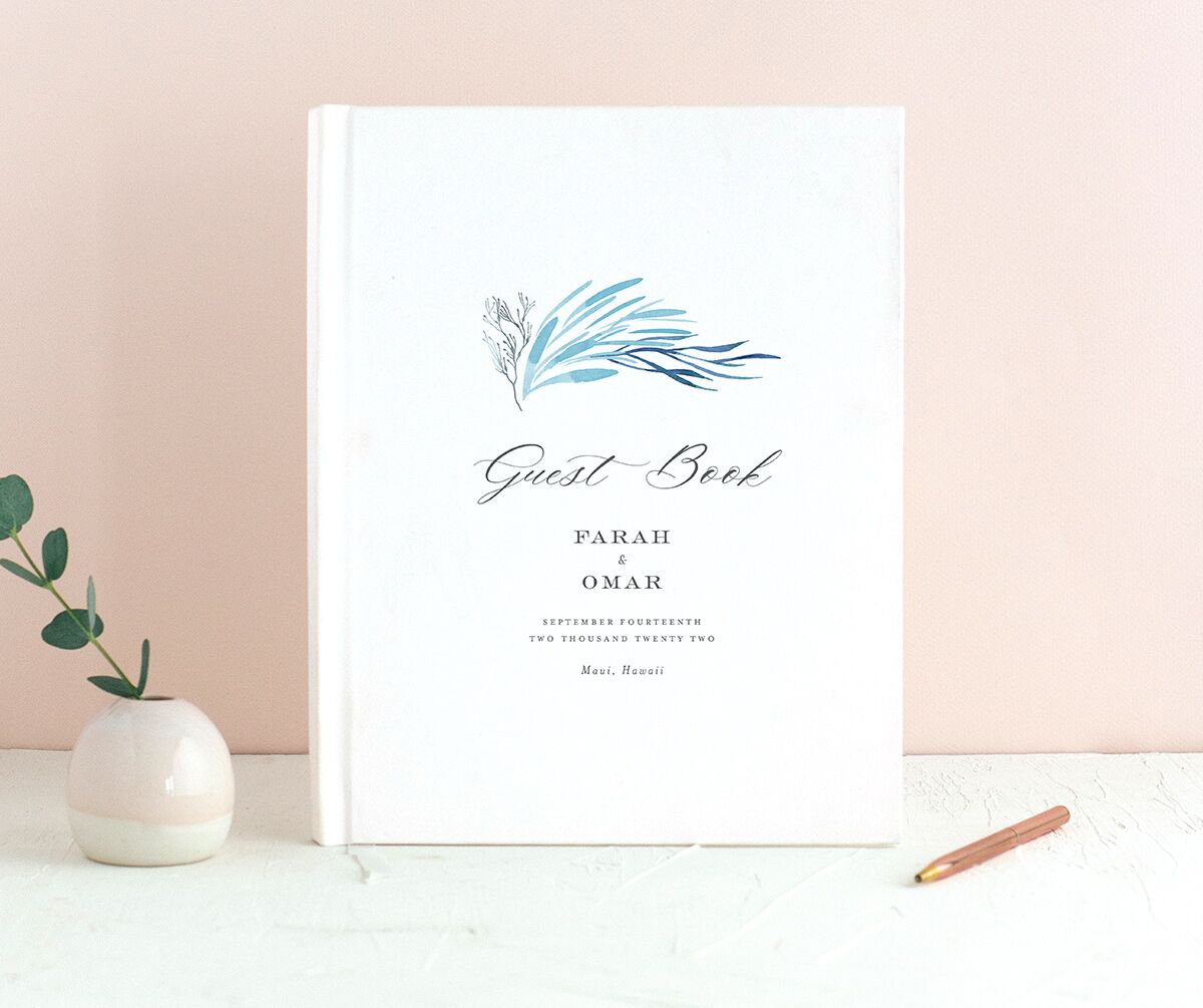 Classic Coastal Wedding Guest Book front in French Blue