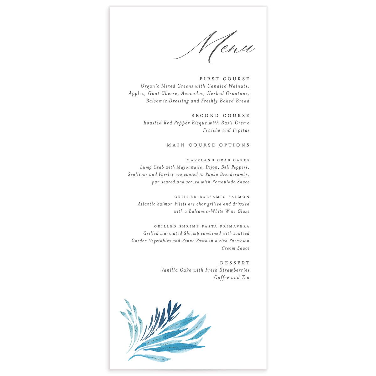 Classic Coastal Menus front in French Blue
