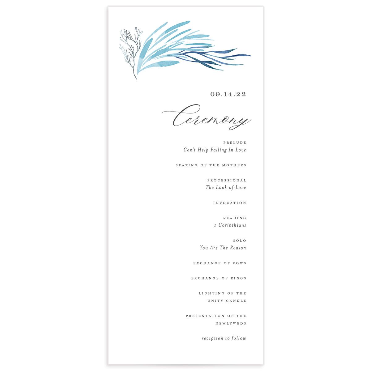 Classic Coastal Wedding Programs front in French Blue