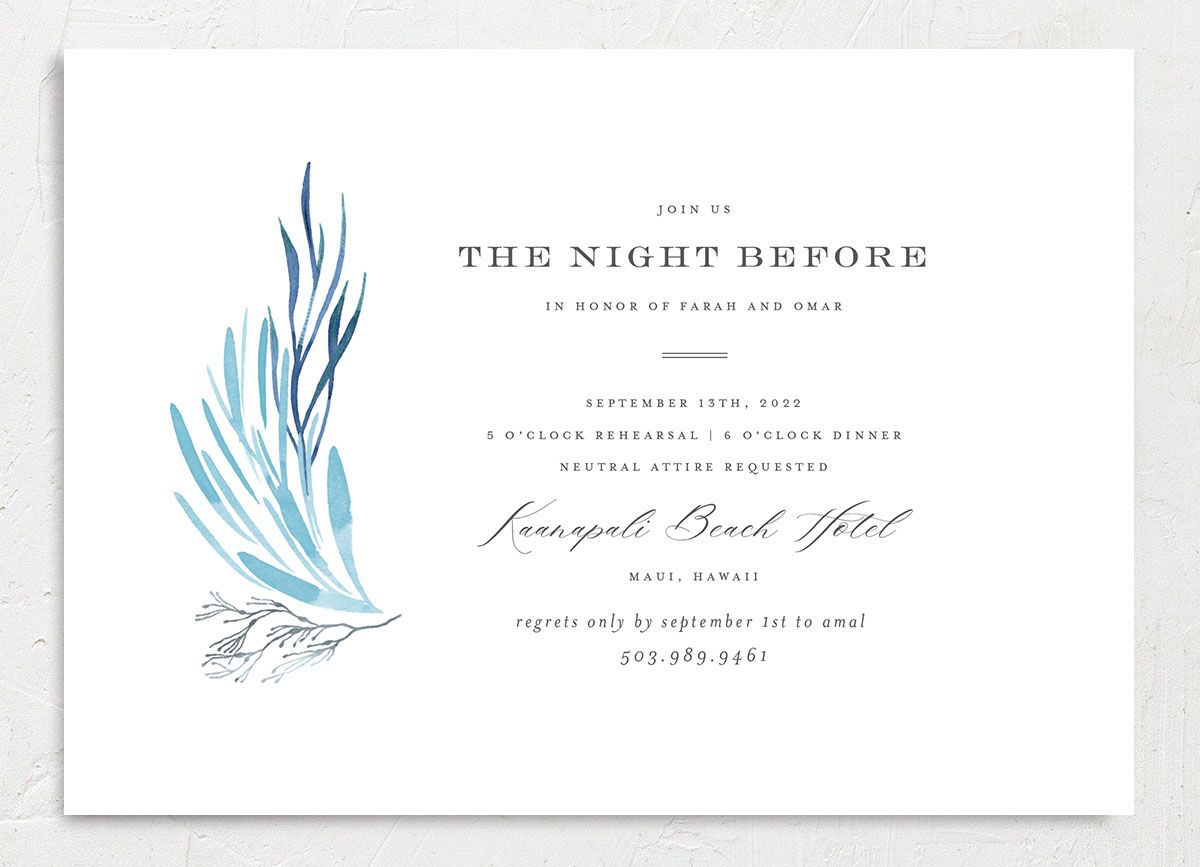 Classic Coastal Rehearsal Dinner Invitations front in French Blue