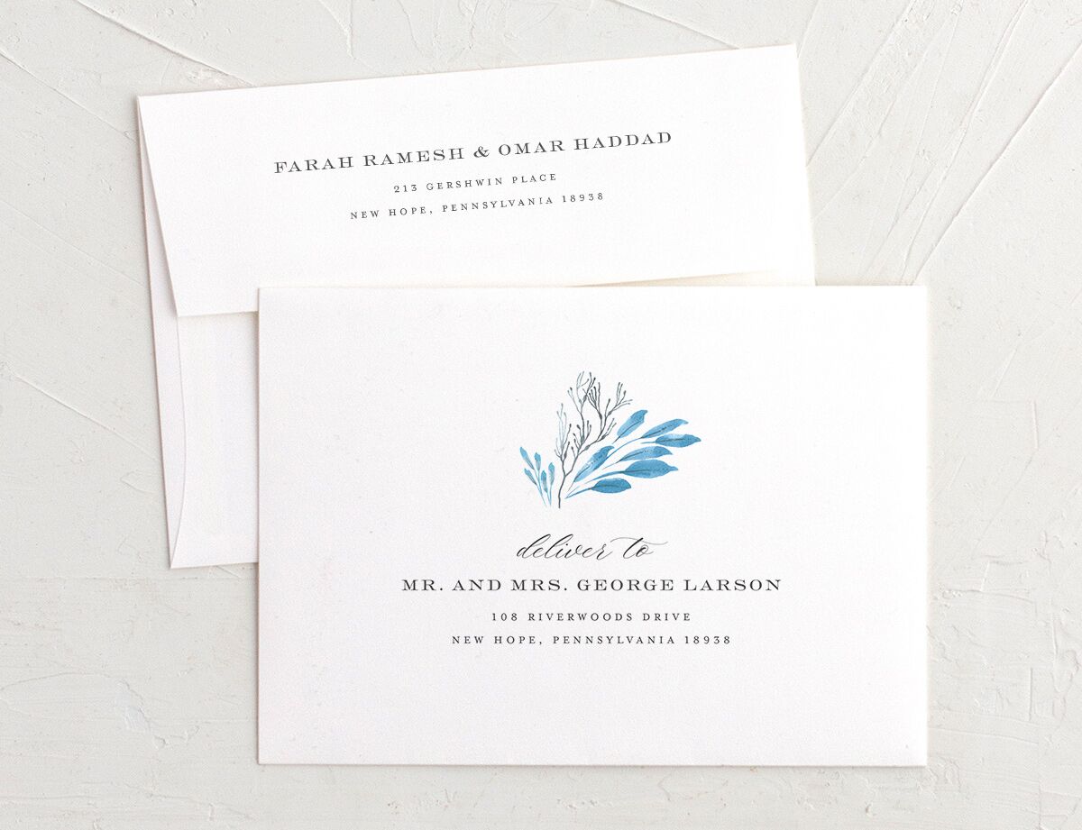 Classic Coastal Save The Date Card Envelopes front in French Blue