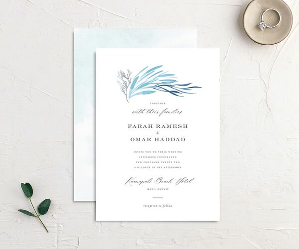 Classic Coastal Wedding Invitations front-and-back in French Blue