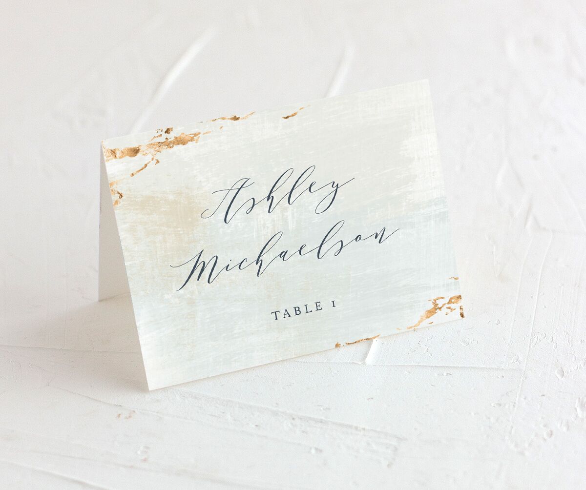 Golden Accent Place Cards front in French Blue
