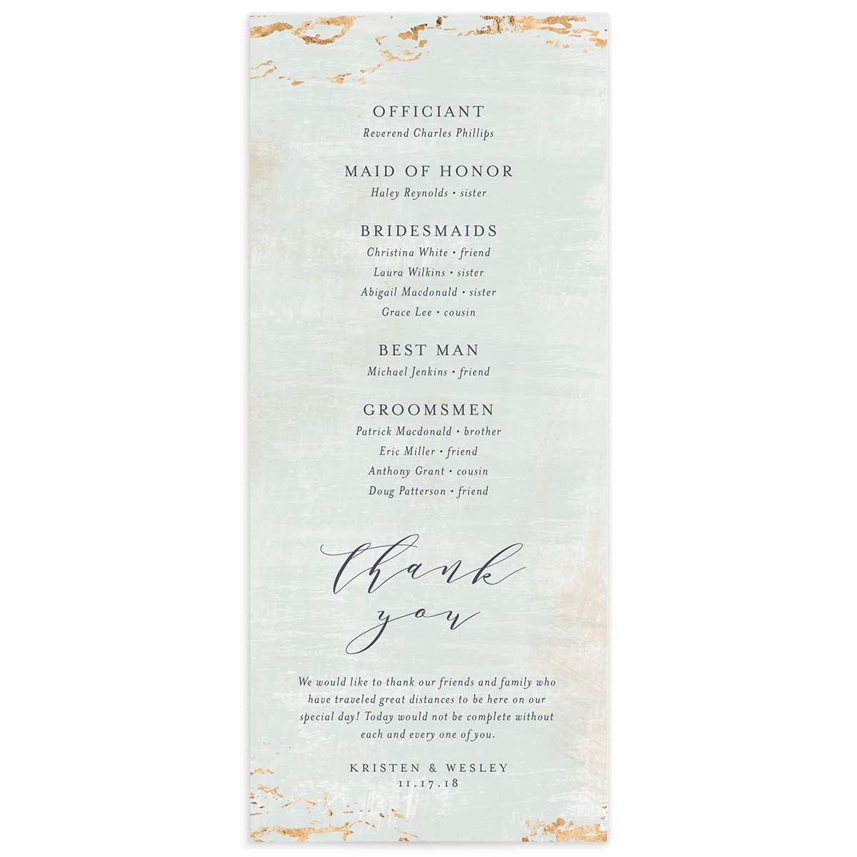 Golden Accent Wedding Programs back in French Blue