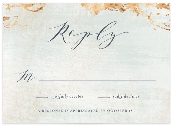 Golden Accent Wedding Response Cards front in French Blue
