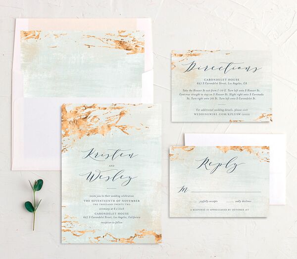Golden Accent Wedding Invitations suite in French Blue