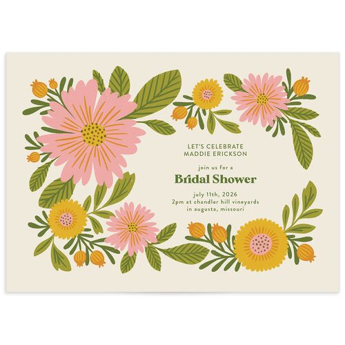 Retro Bloom Bridal Shower Invitations - Peach Pink