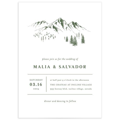 Etched Mountains Wedding Invitations - Hunter Green