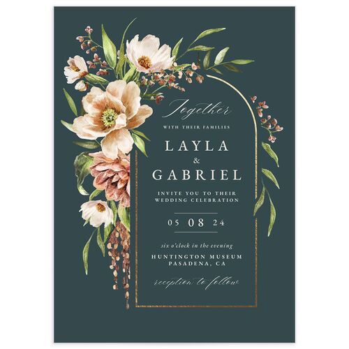 Floral Arch Foil Wedding Invitations - Moss