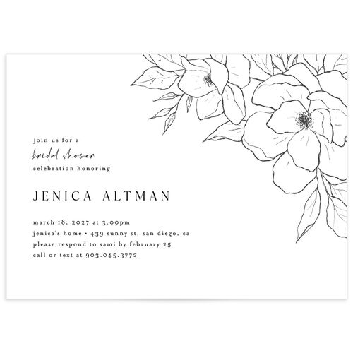 Sketched Floral Bridal Shower Invitations - Pure White