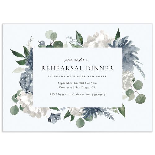 Timeless Bouquet Rehearsal Dinner Invitations - Dusty Blue