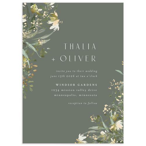 Gilded Greenery Wedding Invitations - Deep Olive