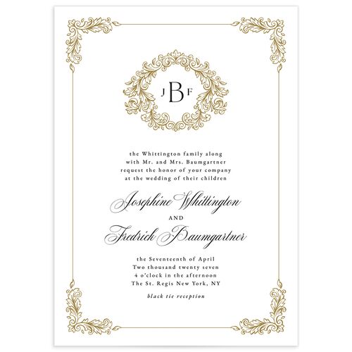 Black Tie Crest Wedding Invitations - Pure White