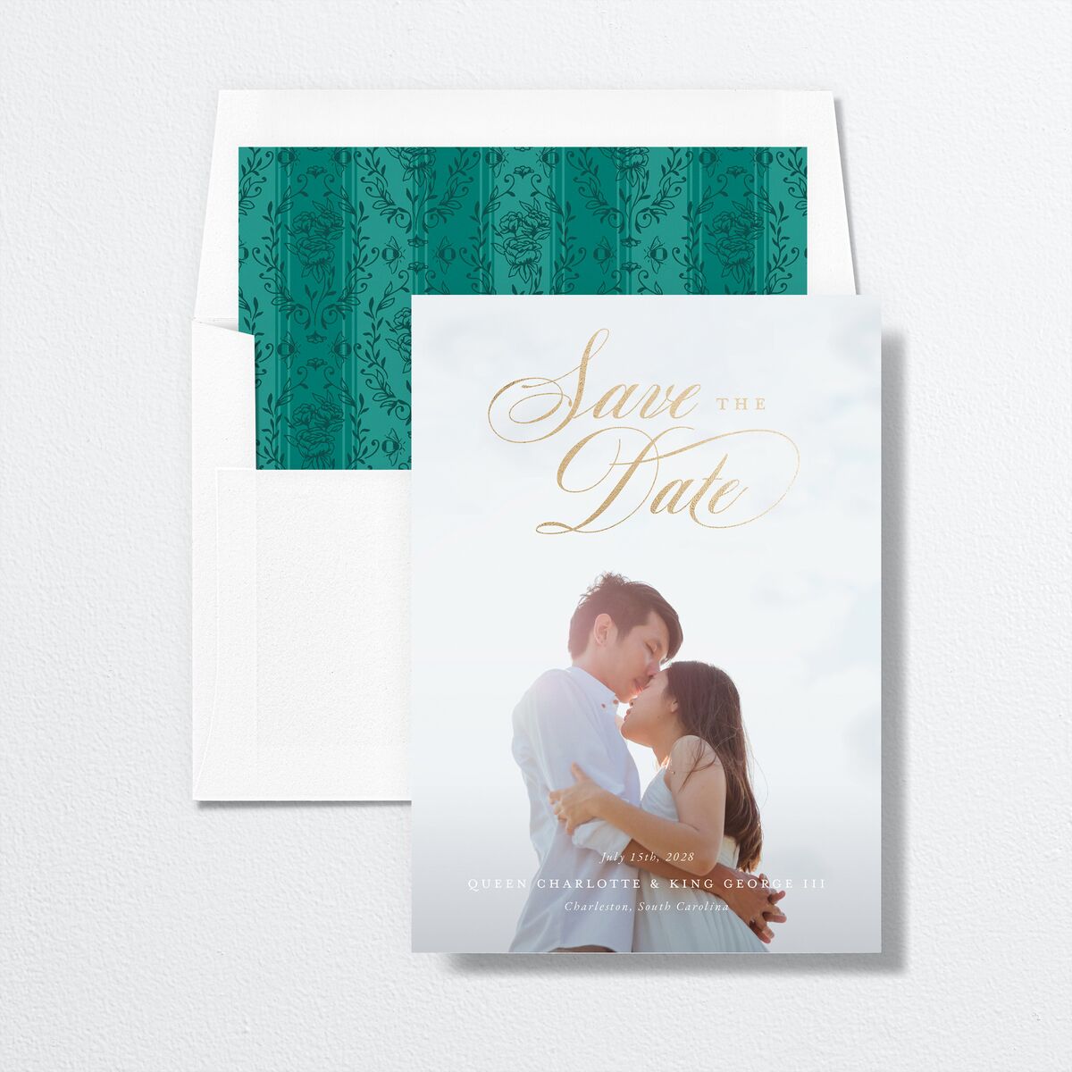 The Knot Roses and Bow Garden Crest Save the Date Cards