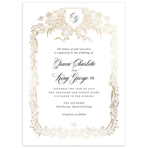 Rose Garden Crest Wedding Invitations by Bridgerton - Pure White