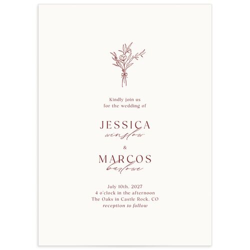 Simple Boho Flowers Wedding Invitations - Raspberry