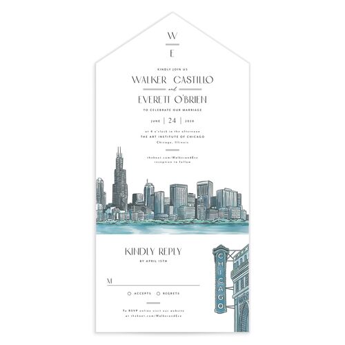 Watercolor Chicago All-in-One Wedding Invitations - Regency Blue