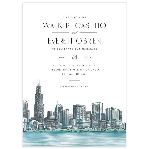 Watercolor Chicago Wedding Invitations - Regency Blue