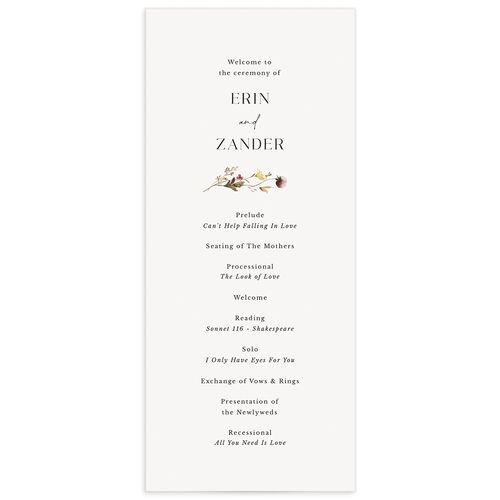 Simple Bohemian Wildflowers Wedding Programs - Cotton