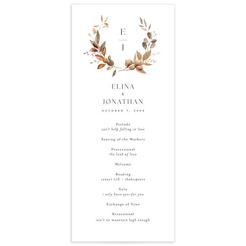 Leafy Rustic Monogram Wedding Programs - Cotton