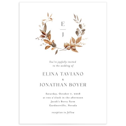 Leafy Rustic Monogram Wedding Invitations - Cotton