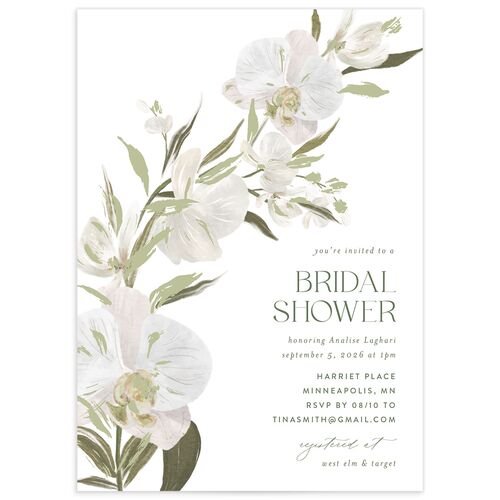 Elegant Orchid Bridal Shower Invitations - Pure White