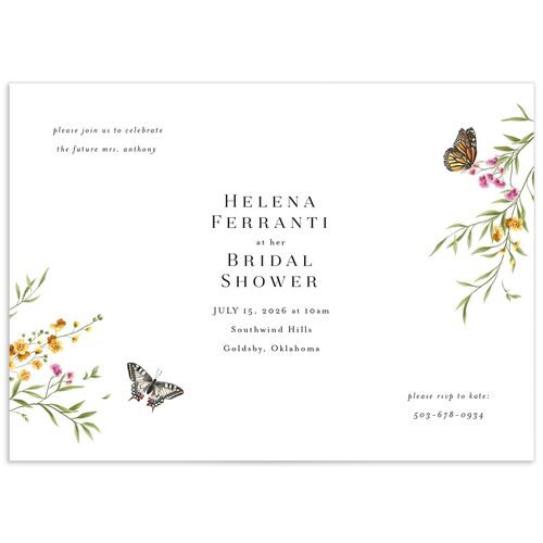 Rustic Butterflies Bridal Shower Invitations - Pure White