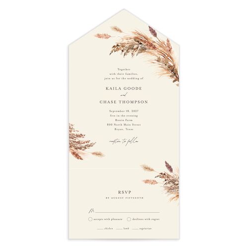 Soft Pampas All-in-One Wedding Invitations - Sepia