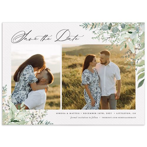 Shining Greenery Save the Date Cards - Off-White