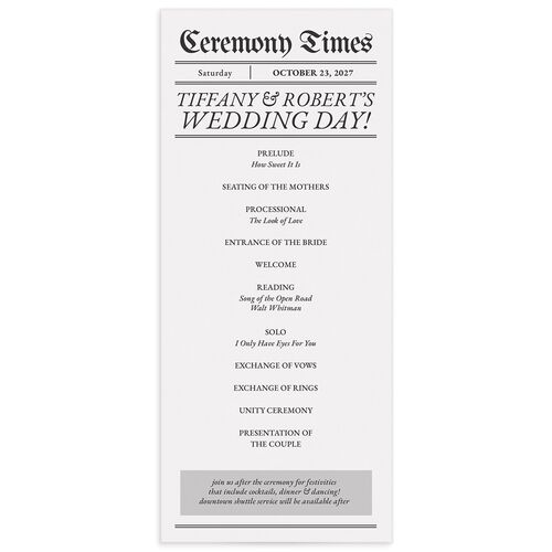 Newspaper Wedding Programs - Pure White