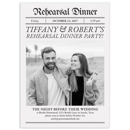 Newspaper Rehearsal Dinner Invitations - Pure White