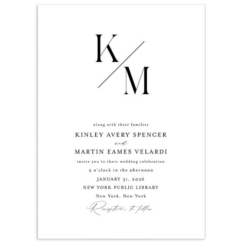 Monogram Slant Wedding Invitations - Licorice
