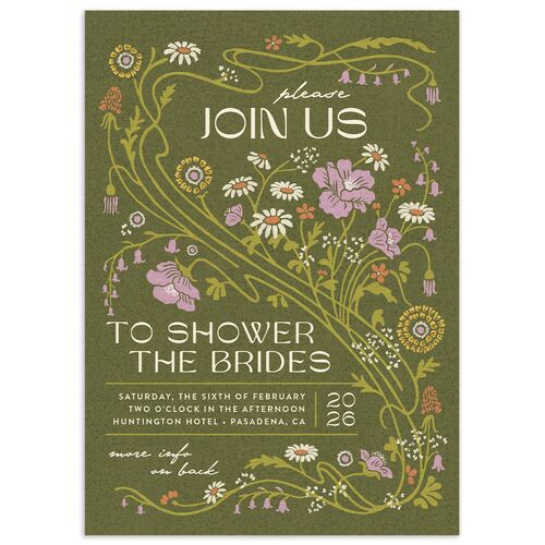 Wildflower Nouveau Bridal Shower Invitations - Dark Camo
