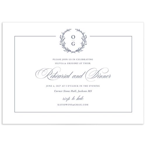 Gilded Wreath Rehearsal Dinner Invitations - Dusty Blue