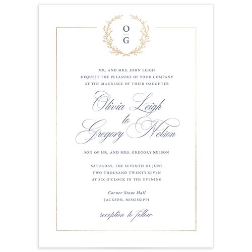 Gilded Wreath Wedding Invitations - Dusty Blue